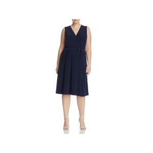 B COLLECTION Womens Navy Self-tie Belt Sleeveless Faux Wrap Dress Plus 2X